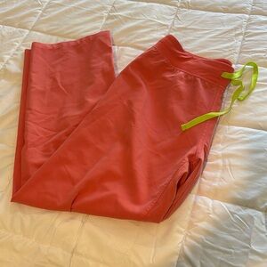 FIGS Coral Pants with Lime Accents (Medium Petite)